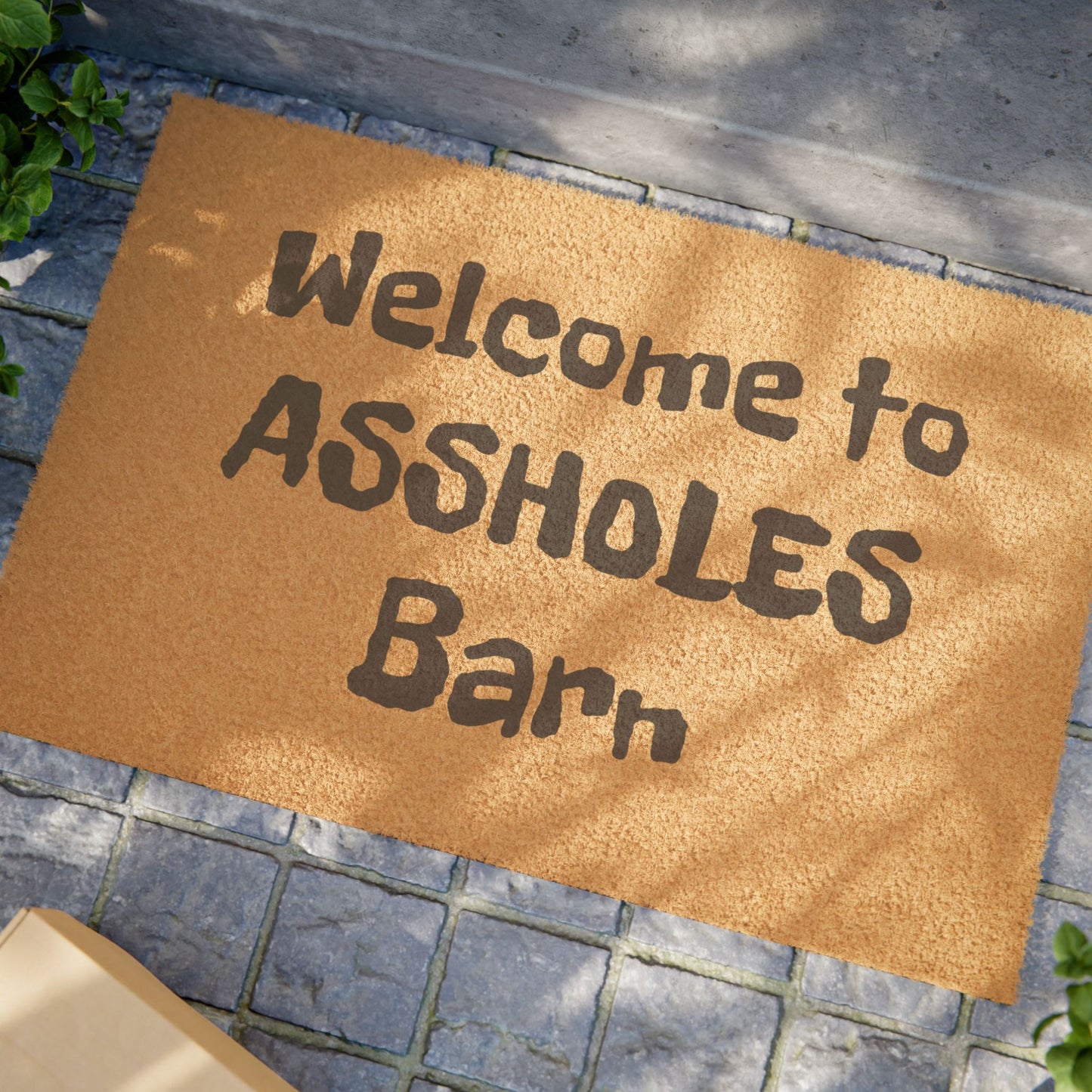 Doormat — "Welcome to Assholes Barn" Funny Outdoor Coir Welcome Mat