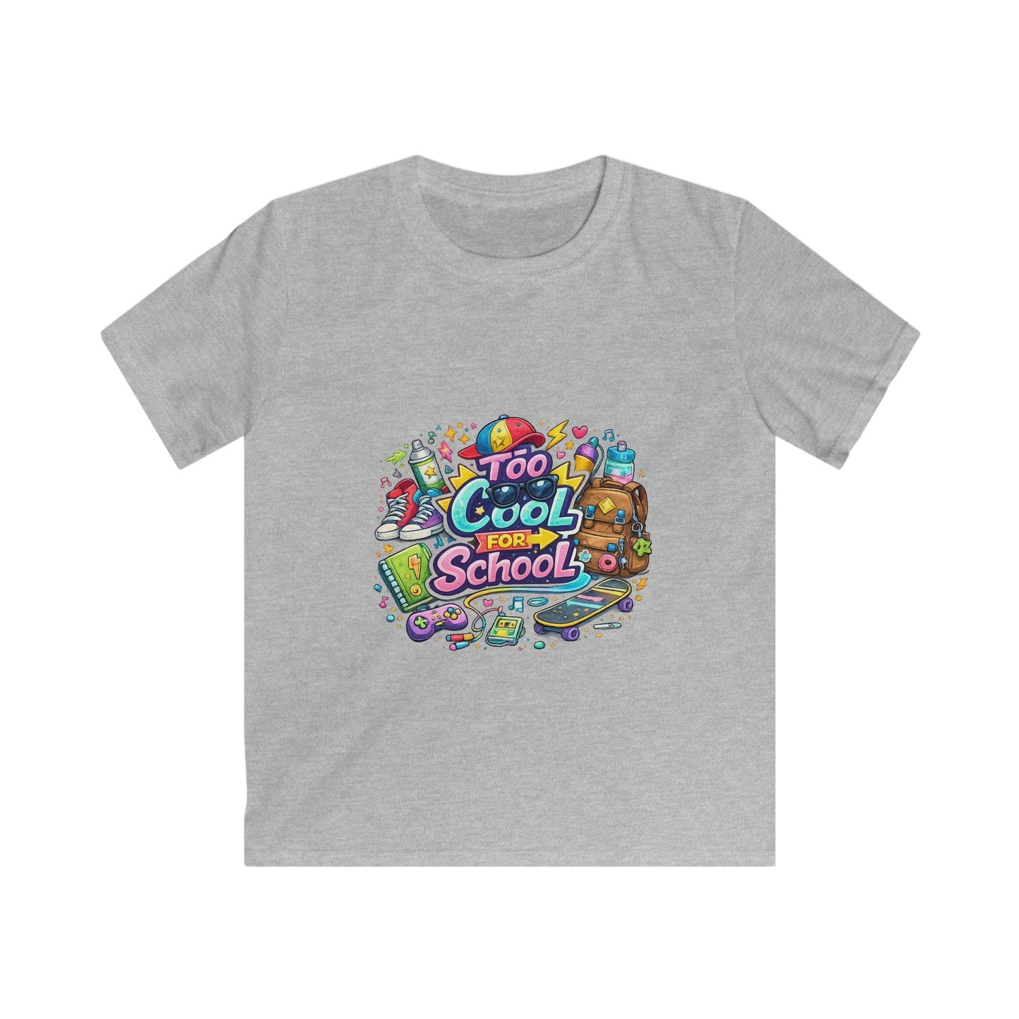Kids Tee — "Too Cool for School" Colorful Back-to-School Graphic