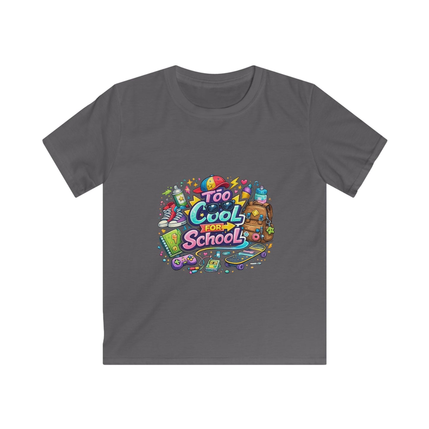 Kids Tee — "Too Cool for School" Colorful Back-to-School Graphic