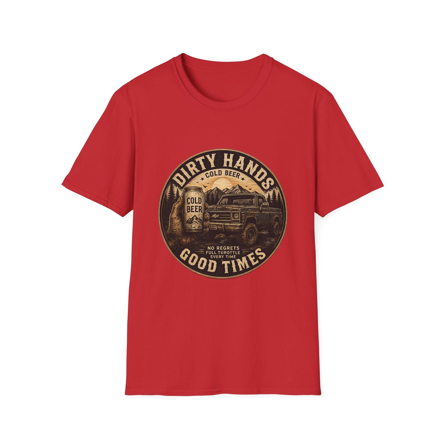 Dirty Hands Cold Beer T‑Shirt — Vintage Outdoor Camper Good Times Tee
