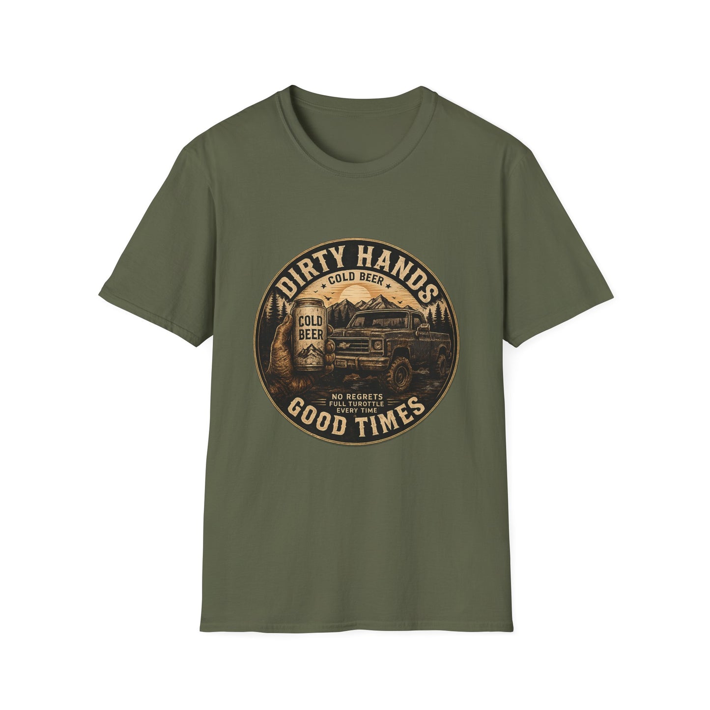 Dirty Hands Cold Beer T‑Shirt — Vintage Outdoor Camper Good Times Tee
