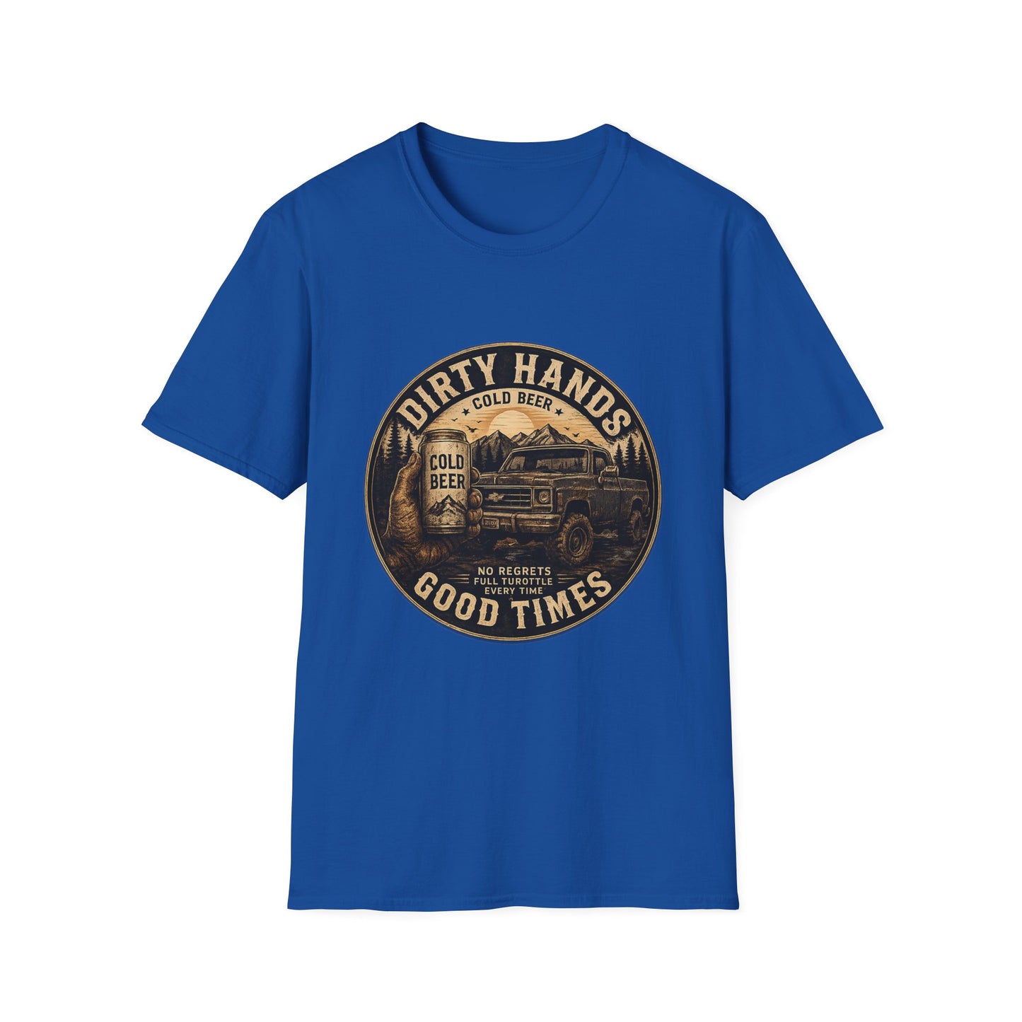 Dirty Hands Cold Beer T‑Shirt — Vintage Outdoor Camper Good Times Tee