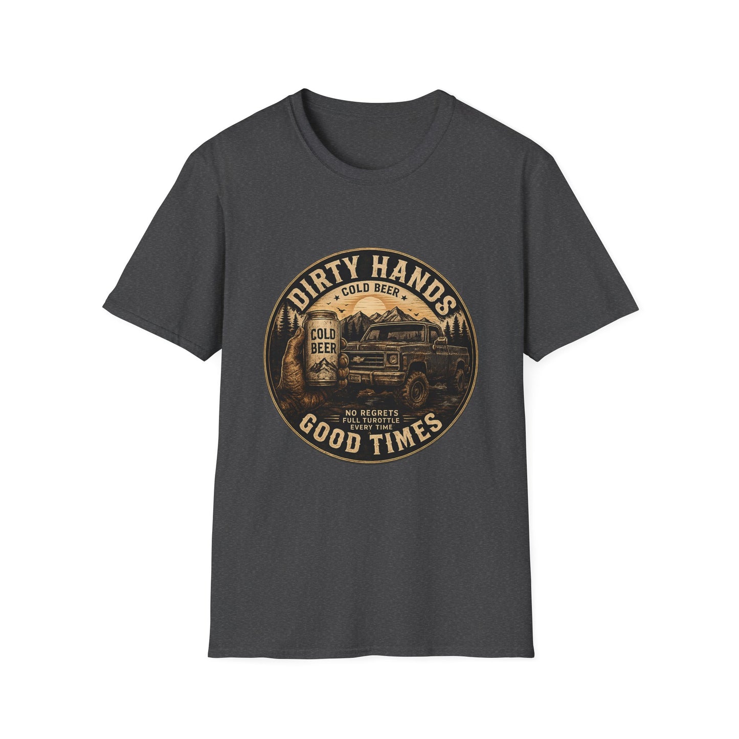 Dirty Hands Cold Beer T‑Shirt — Vintage Outdoor Camper Good Times Tee