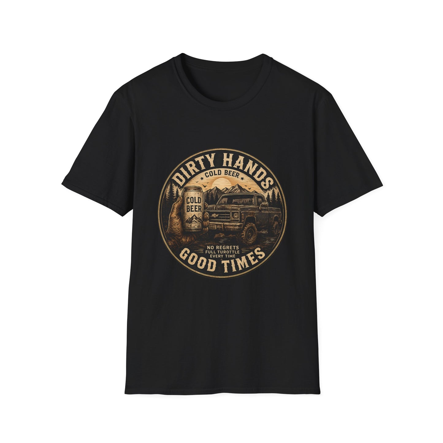 Dirty Hands Cold Beer T‑Shirt — Vintage Outdoor Camper Good Times Tee