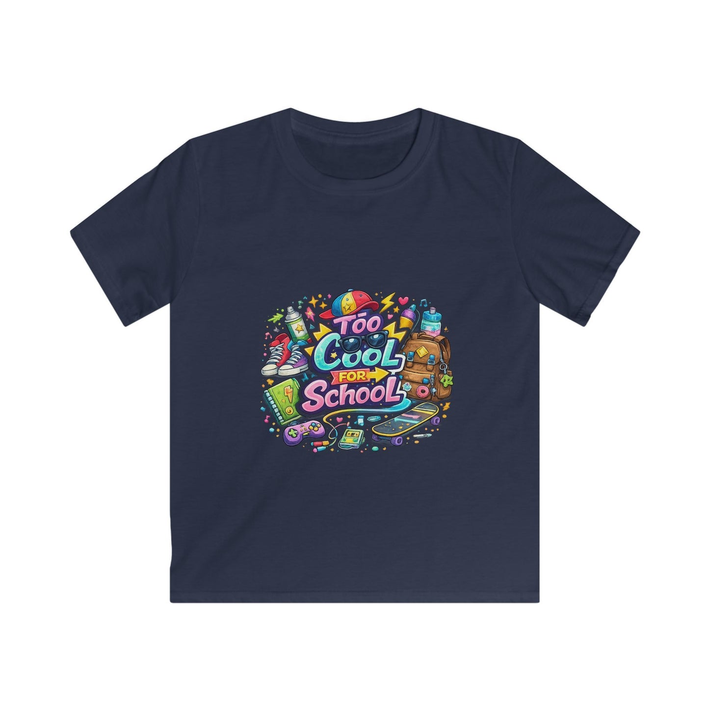 Kids Tee — "Too Cool for School" Colorful Back-to-School Graphic