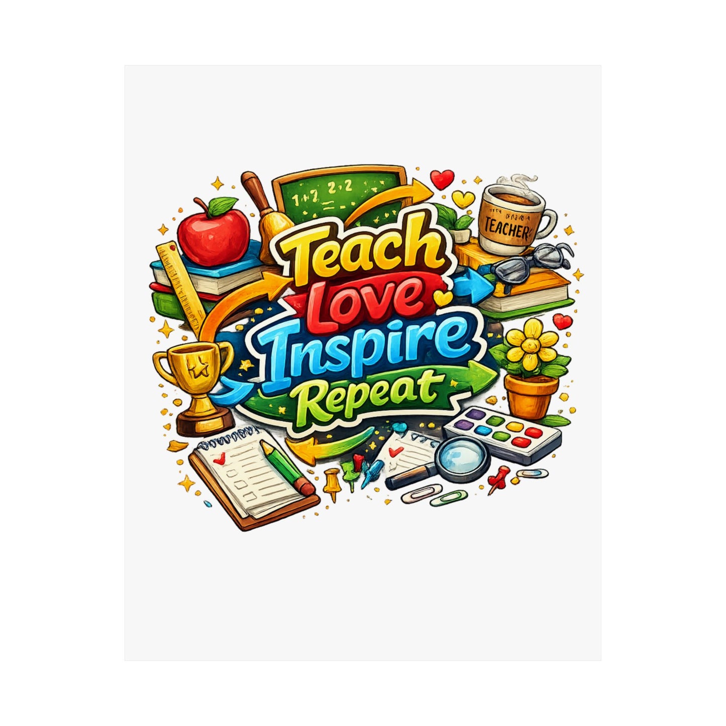 Teach Love Inspire Repeat Poster — Teacher Appreciation Classroom Wall Art