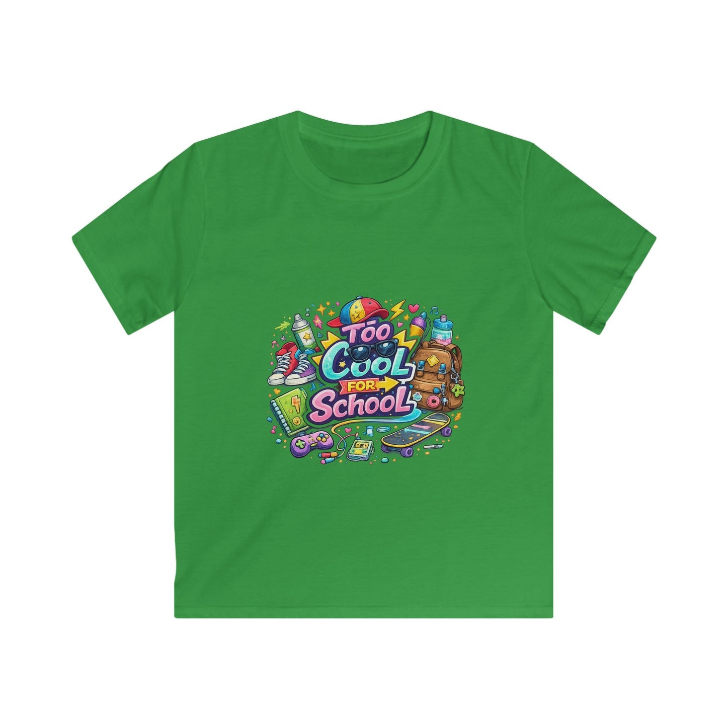 Kids Tee — "Too Cool for School" Colorful Back-to-School Graphic