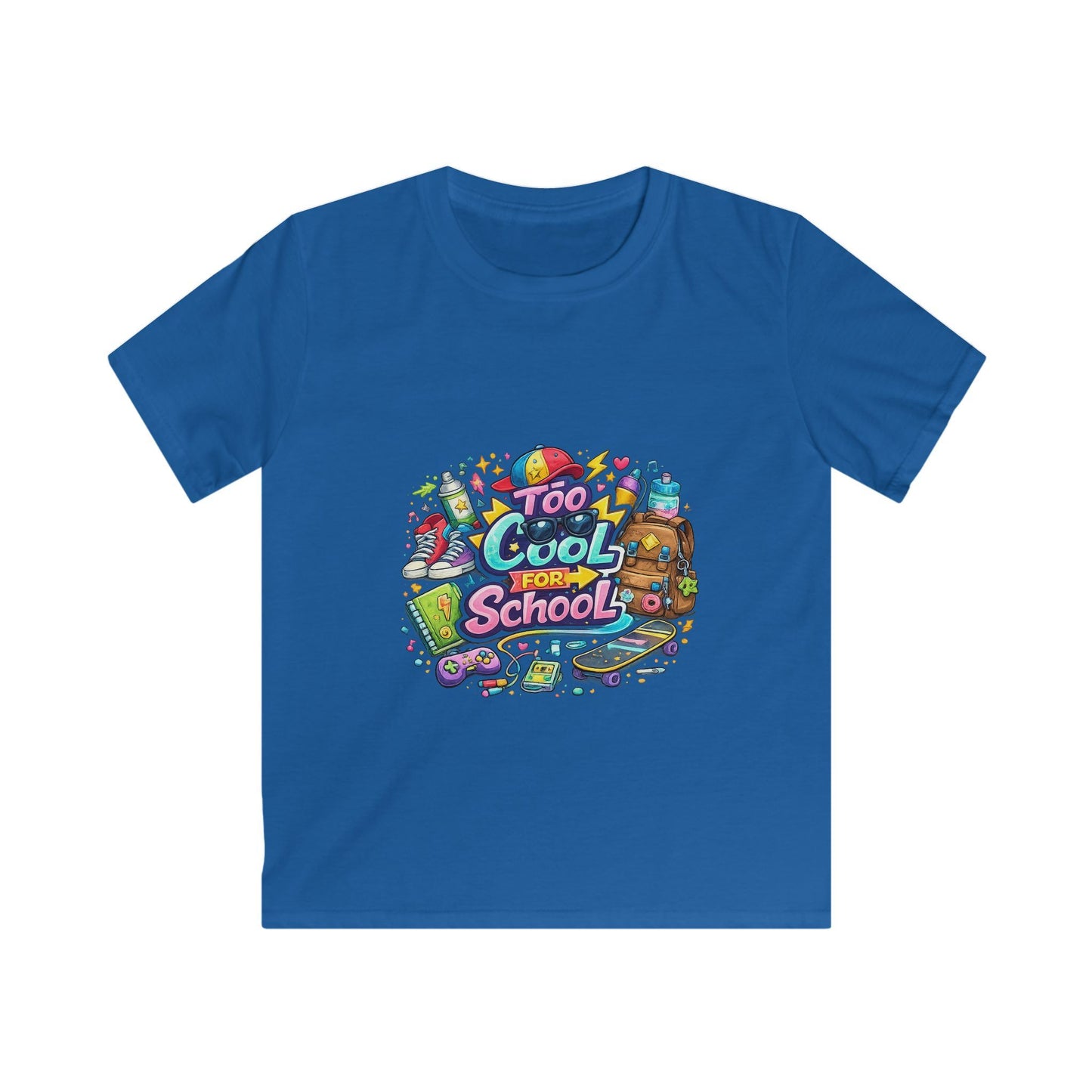 Kids Tee — "Too Cool for School" Colorful Back-to-School Graphic