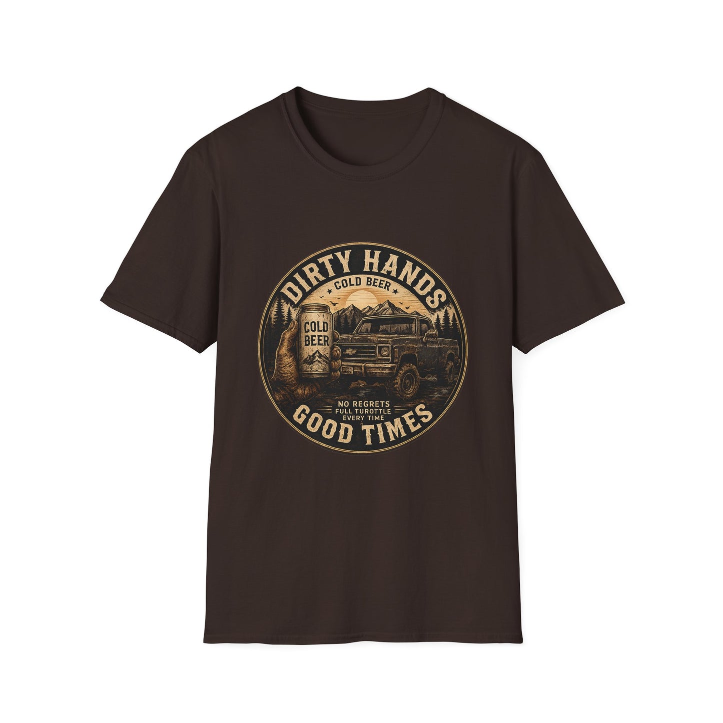 Dirty Hands Cold Beer T‑Shirt — Vintage Outdoor Camper Good Times Tee