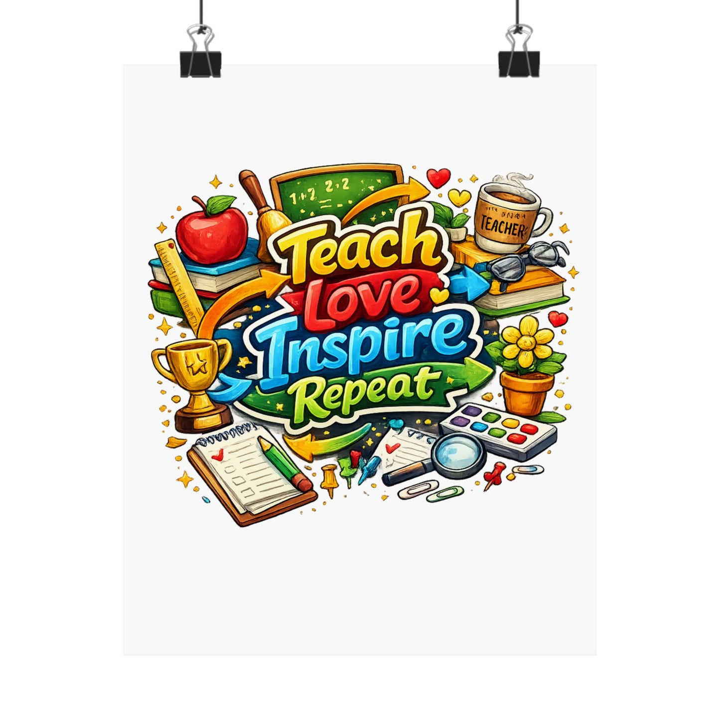 Teach Love Inspire Repeat Poster — Teacher Appreciation Classroom Wall Art