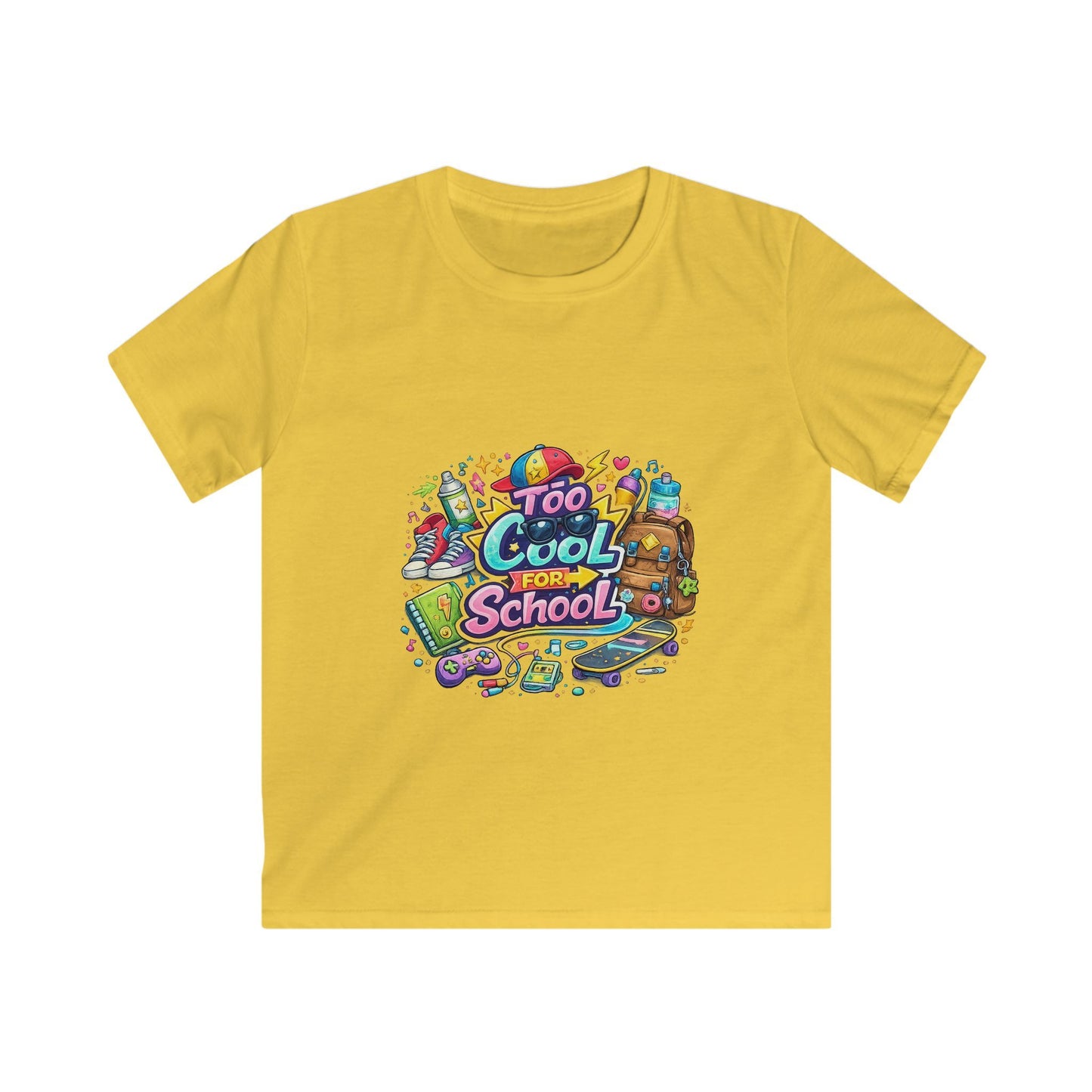 Kids Tee — "Too Cool for School" Colorful Back-to-School Graphic