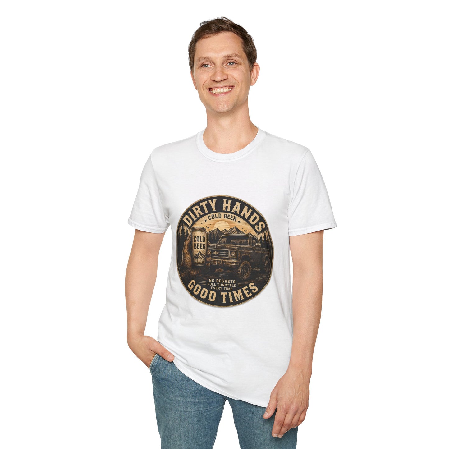 Dirty Hands Cold Beer T‑Shirt — Vintage Outdoor Camper Good Times Tee