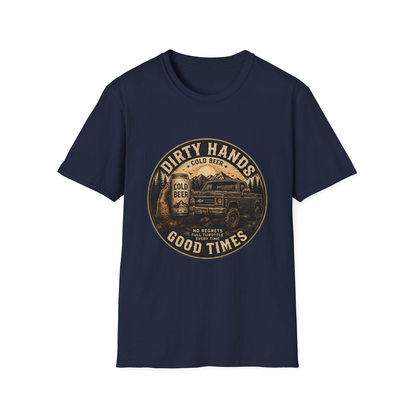 Dirty Hands Cold Beer T‑Shirt — Vintage Outdoor Camper Good Times Tee