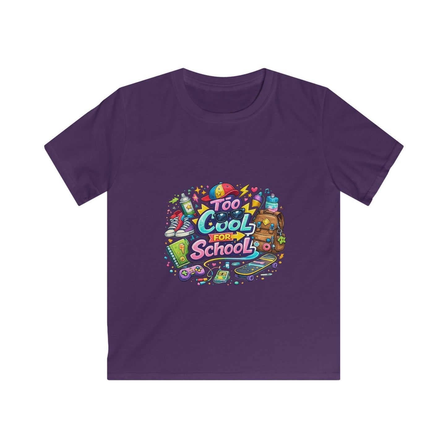 Kids Tee — "Too Cool for School" Colorful Back-to-School Graphic