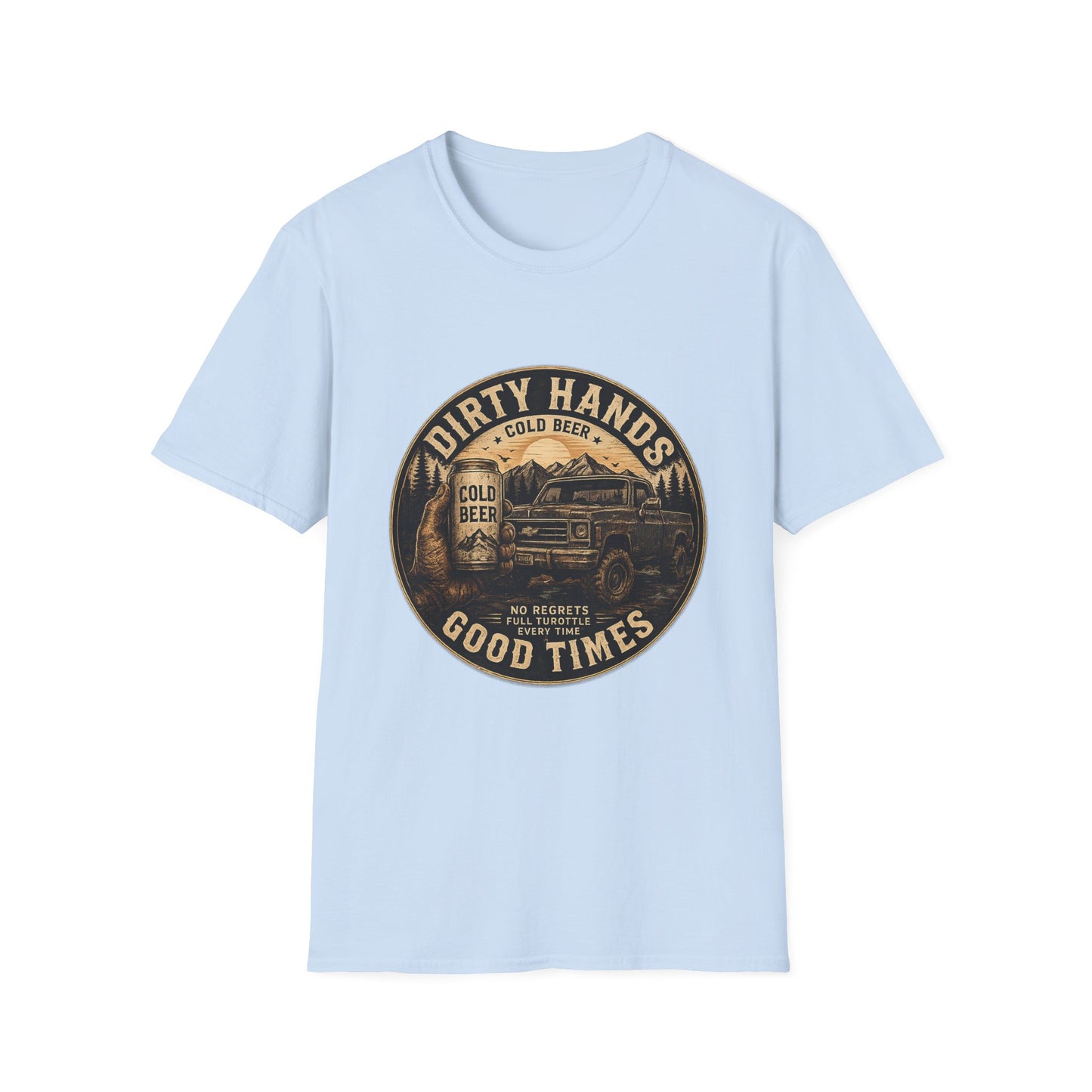 Dirty Hands Cold Beer T‑Shirt — Vintage Outdoor Camper Good Times Tee