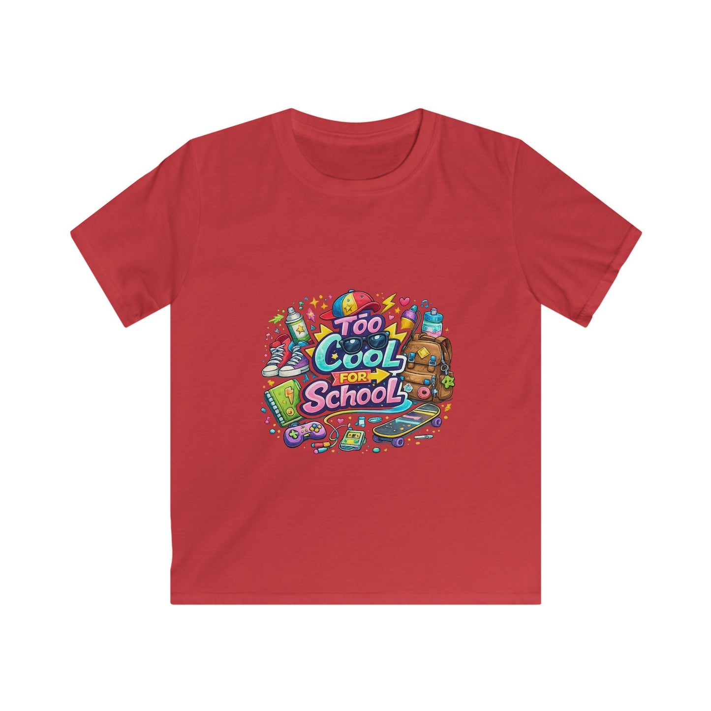 Kids Tee — "Too Cool for School" Colorful Back-to-School Graphic