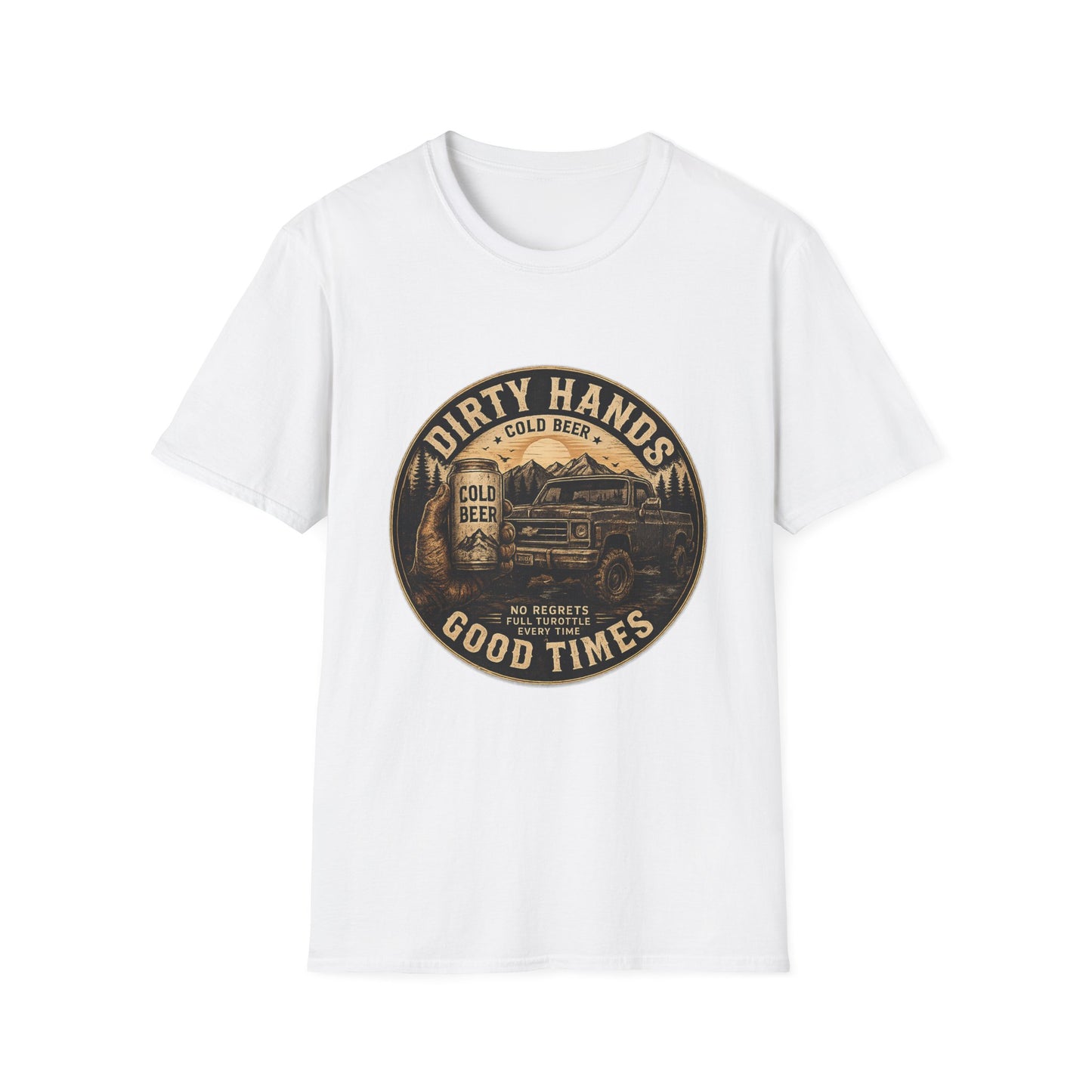 Dirty Hands Cold Beer T‑Shirt — Vintage Outdoor Camper Good Times Tee