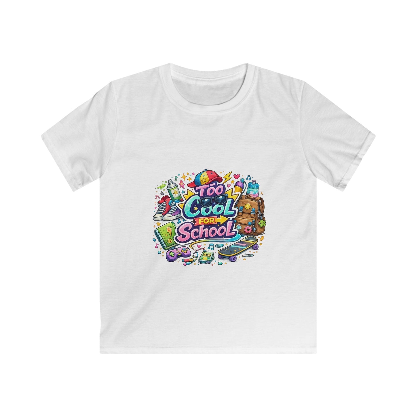 Kids Tee — "Too Cool for School" Colorful Back-to-School Graphic