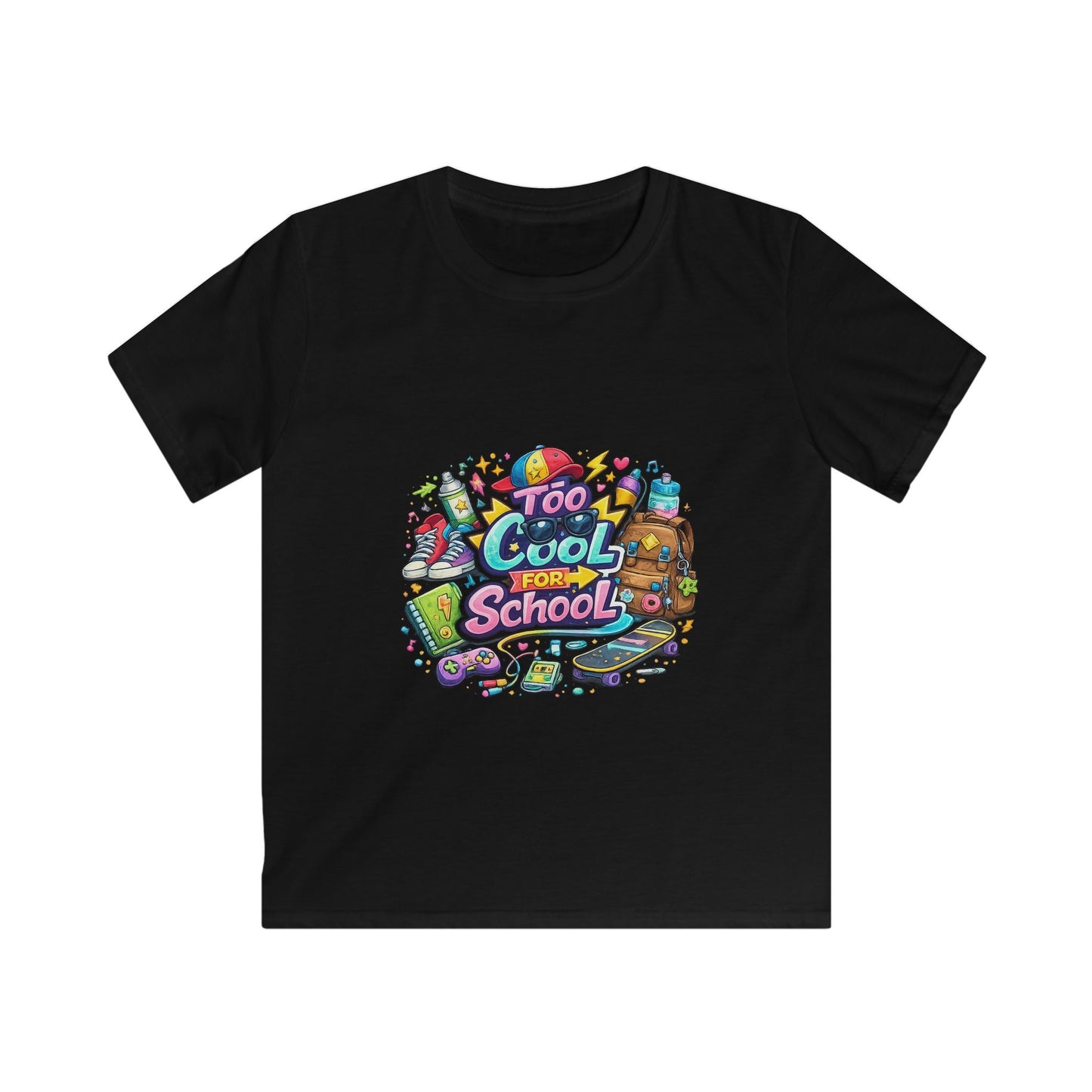 Kids Tee — "Too Cool for School" Colorful Back-to-School Graphic