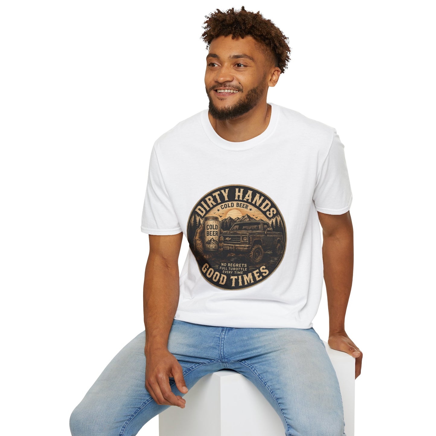 Dirty Hands Cold Beer T‑Shirt — Vintage Outdoor Camper Good Times Tee