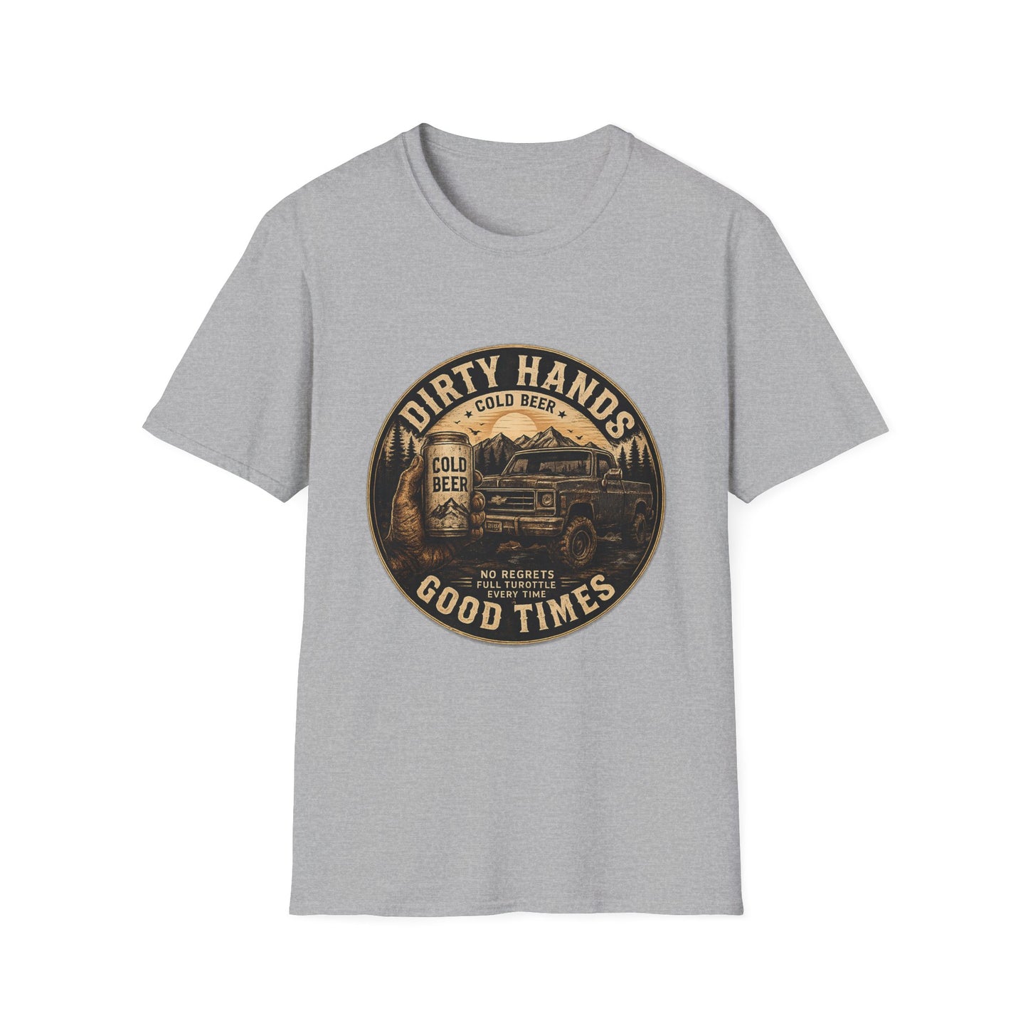 Dirty Hands Cold Beer T‑Shirt — Vintage Outdoor Camper Good Times Tee