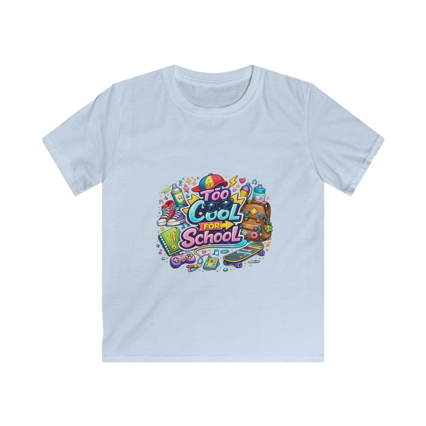 Kids Tee — "Too Cool for School" Colorful Back-to-School Graphic