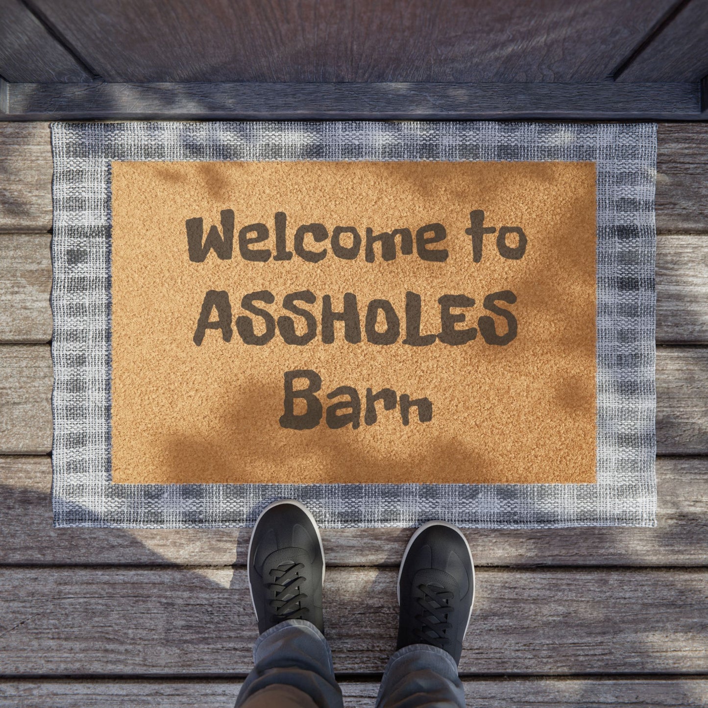 Doormat — "Welcome to Assholes Barn" Funny Outdoor Coir Welcome Mat